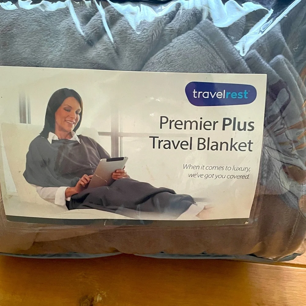 Premium Plus Travel Gray Blanket with Built in Stuff Bag Size 40” X 72”